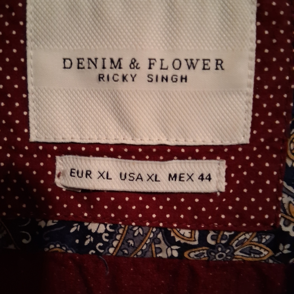 Denim & Flower Maroon Shirt with White Dots